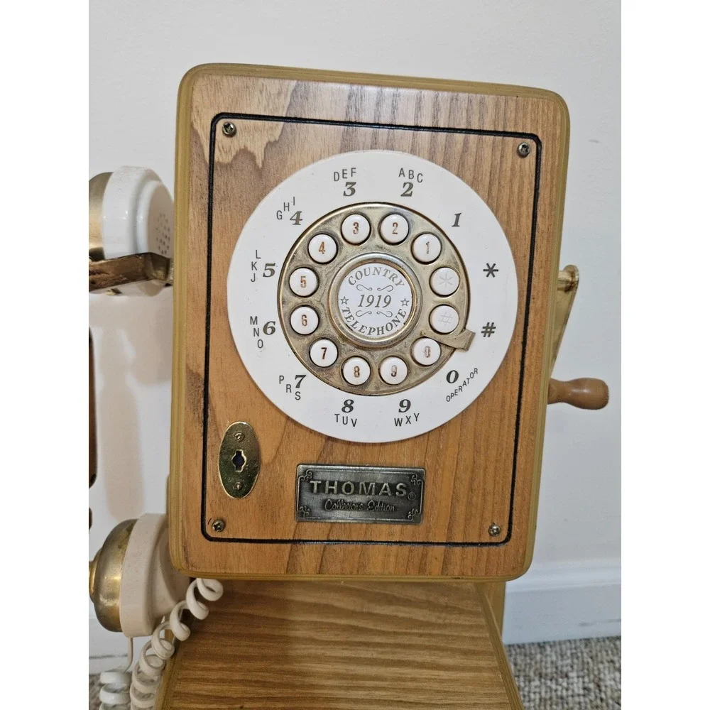 Thomas Collector Edition 1919 Wood Wall Telephone Antique Style Push Button Dial